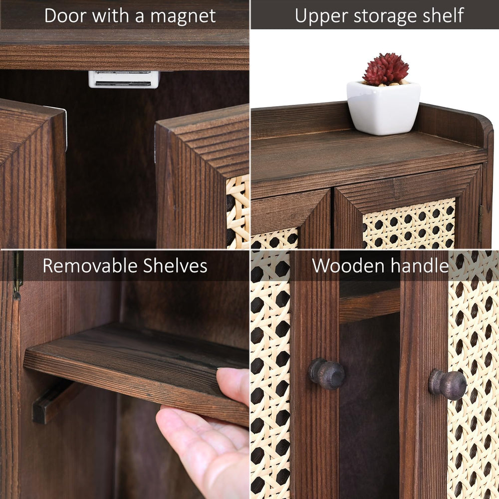 Ikee Design Wood Storage Cabinet with Rattan Doors, with Removable Shelves