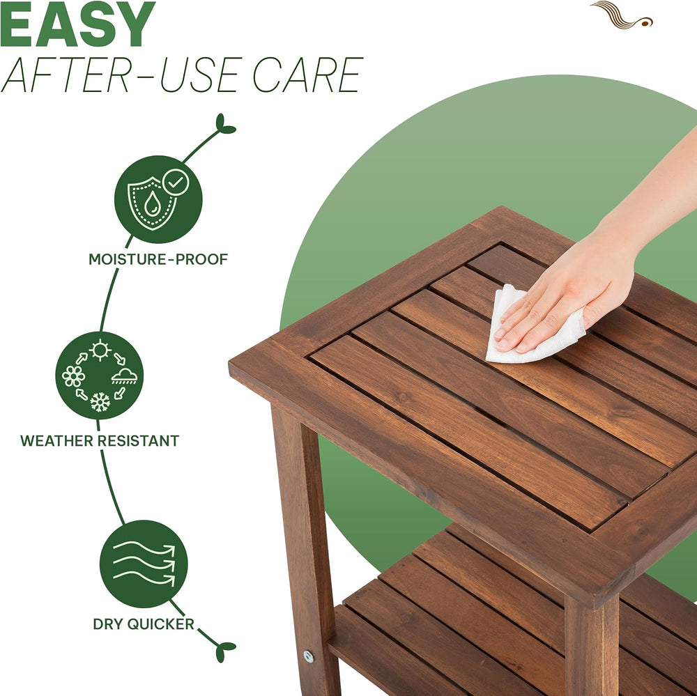 Acacia Wood Adirondack Side Table, 2-Tier Outdoor End Table - Walnut