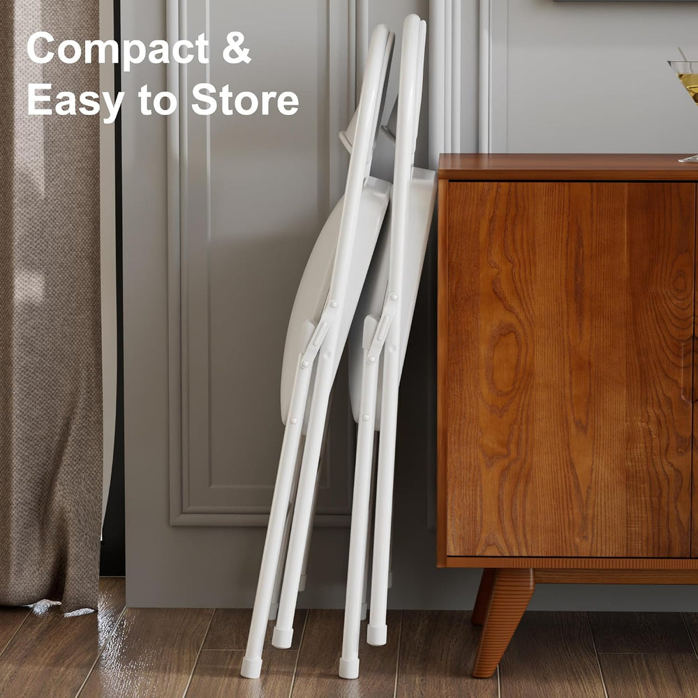 VECELO Folding Chairs Set of 2, Faux Leather Padded, White