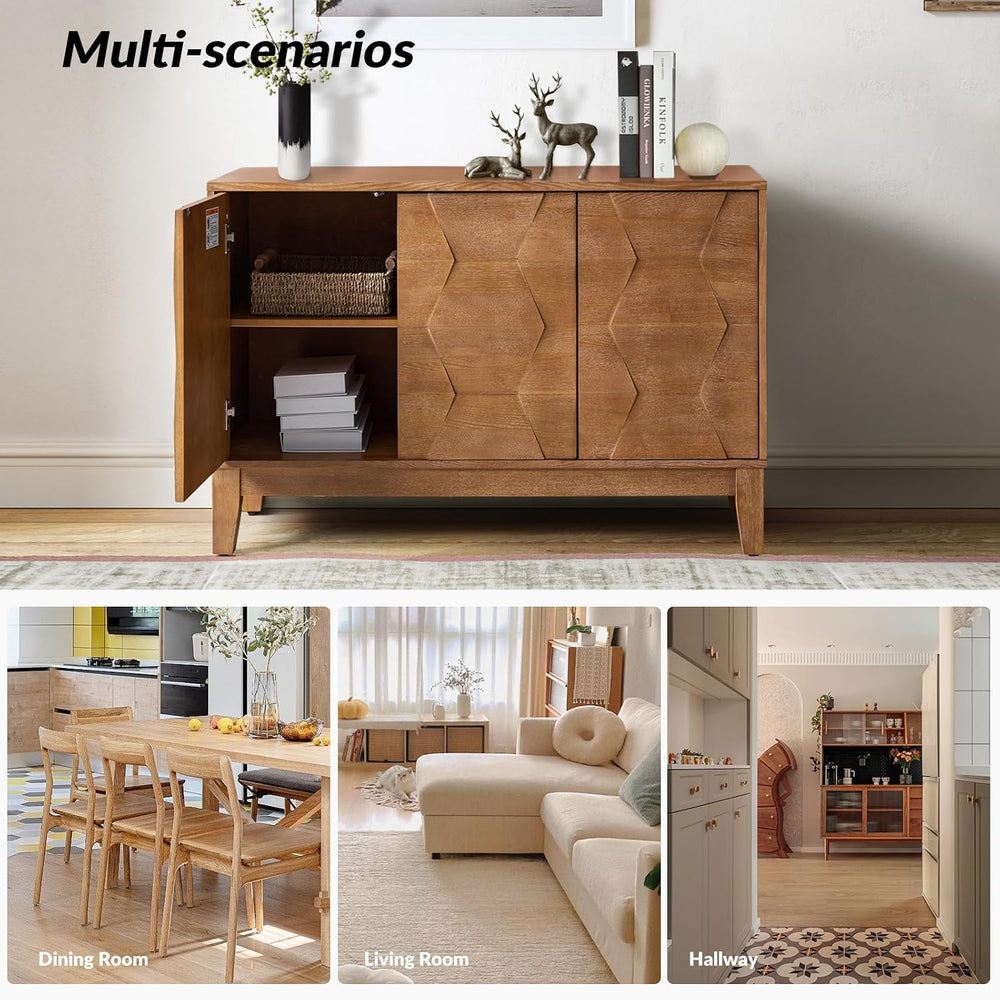 HULALA HOME Modern Kitchen Buffet Cabinet Storage Sideboard with 3D Geometric...