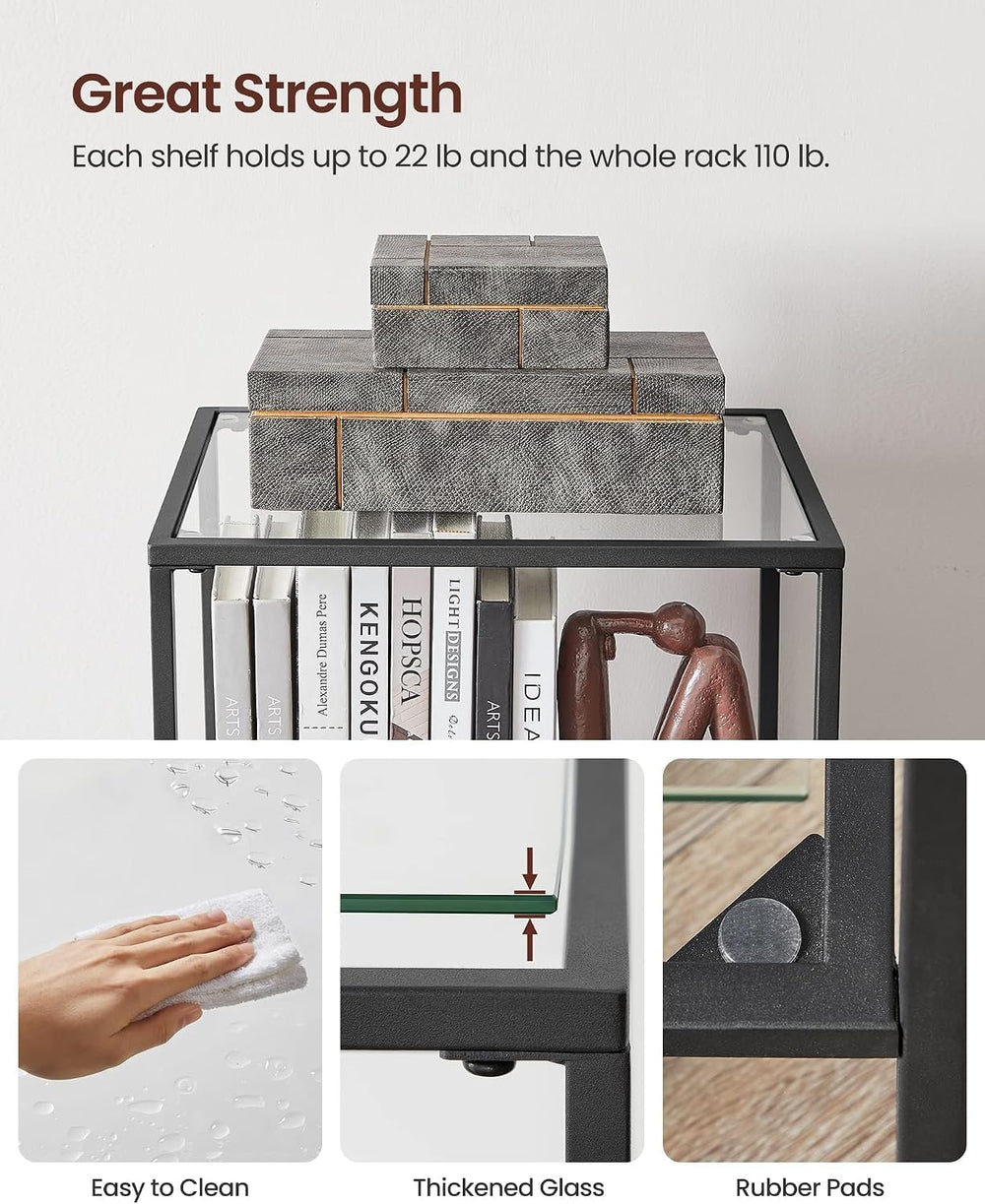 VASAGLE Bookcase Bookshelf, Tempered Glass Bookshelves, Steel Frame