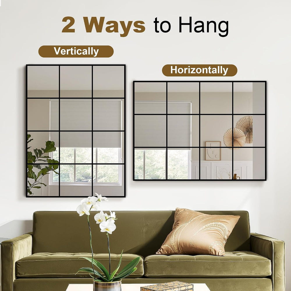 Window Pane Mirror for Wall Decor, 30" x 40" Decorative Mirror, Black