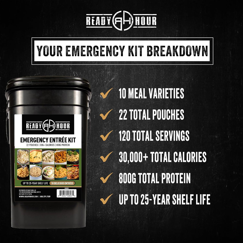 Ready Hour 120 Serving Entree Bucket-Freeze Dried Emergency Food Supply-Survi...