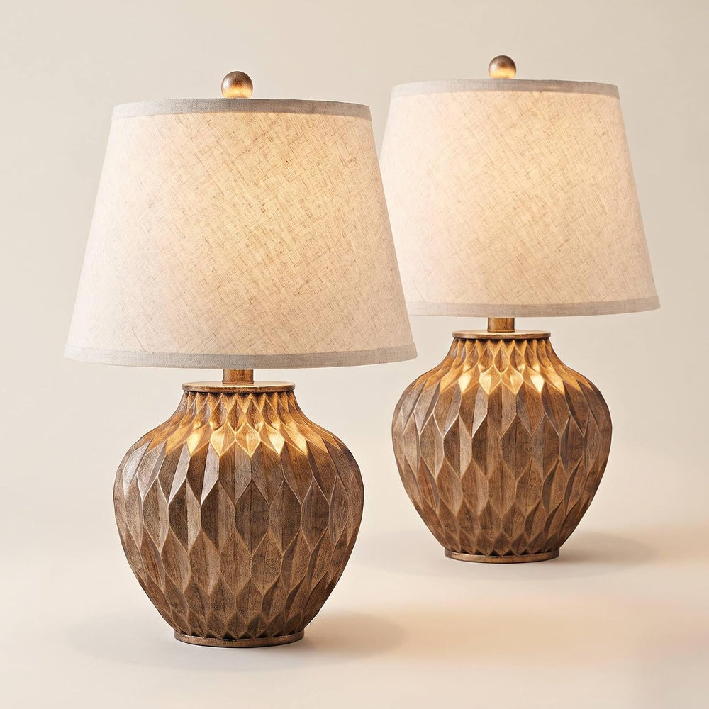 Buckhead Warm Bronze Brown 22" High Table Lamps Set of 2 Geometric