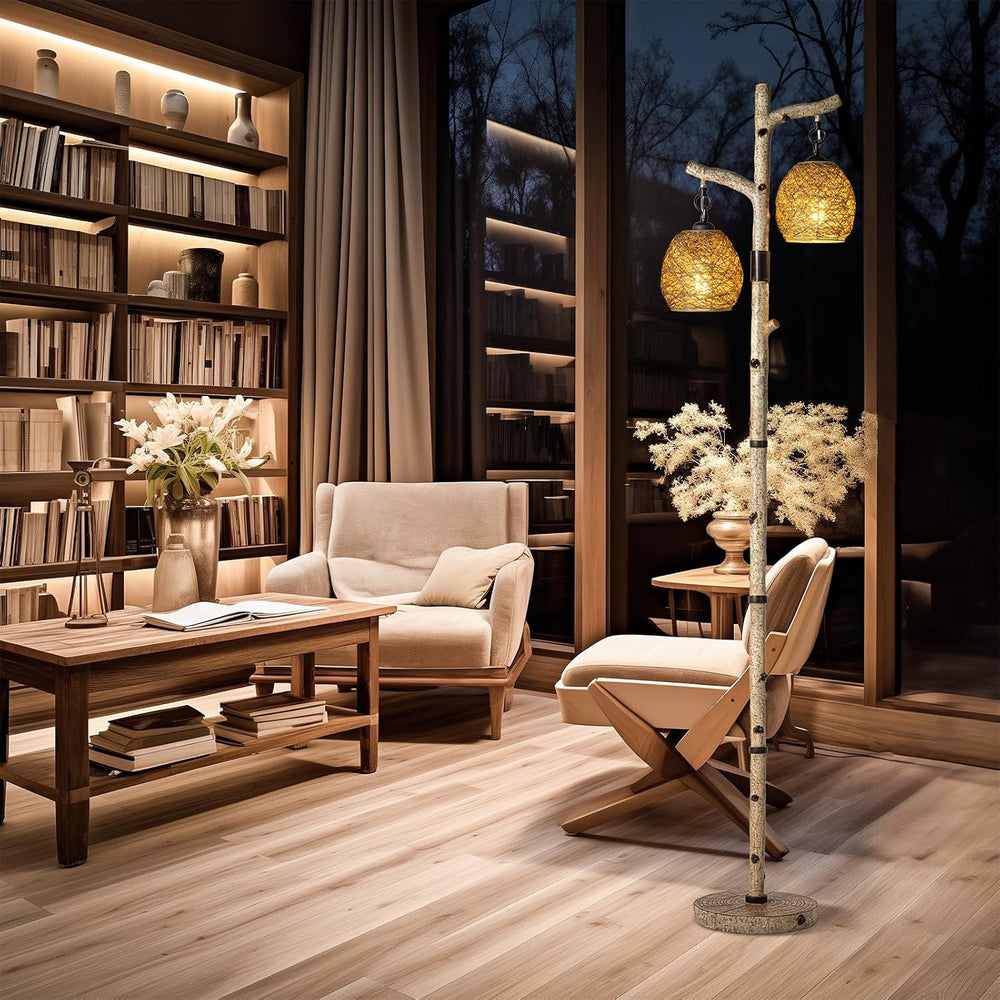 Scenekoy 68.5" Rustic Floor lamp with Remote Control, Bird Nest Lantern