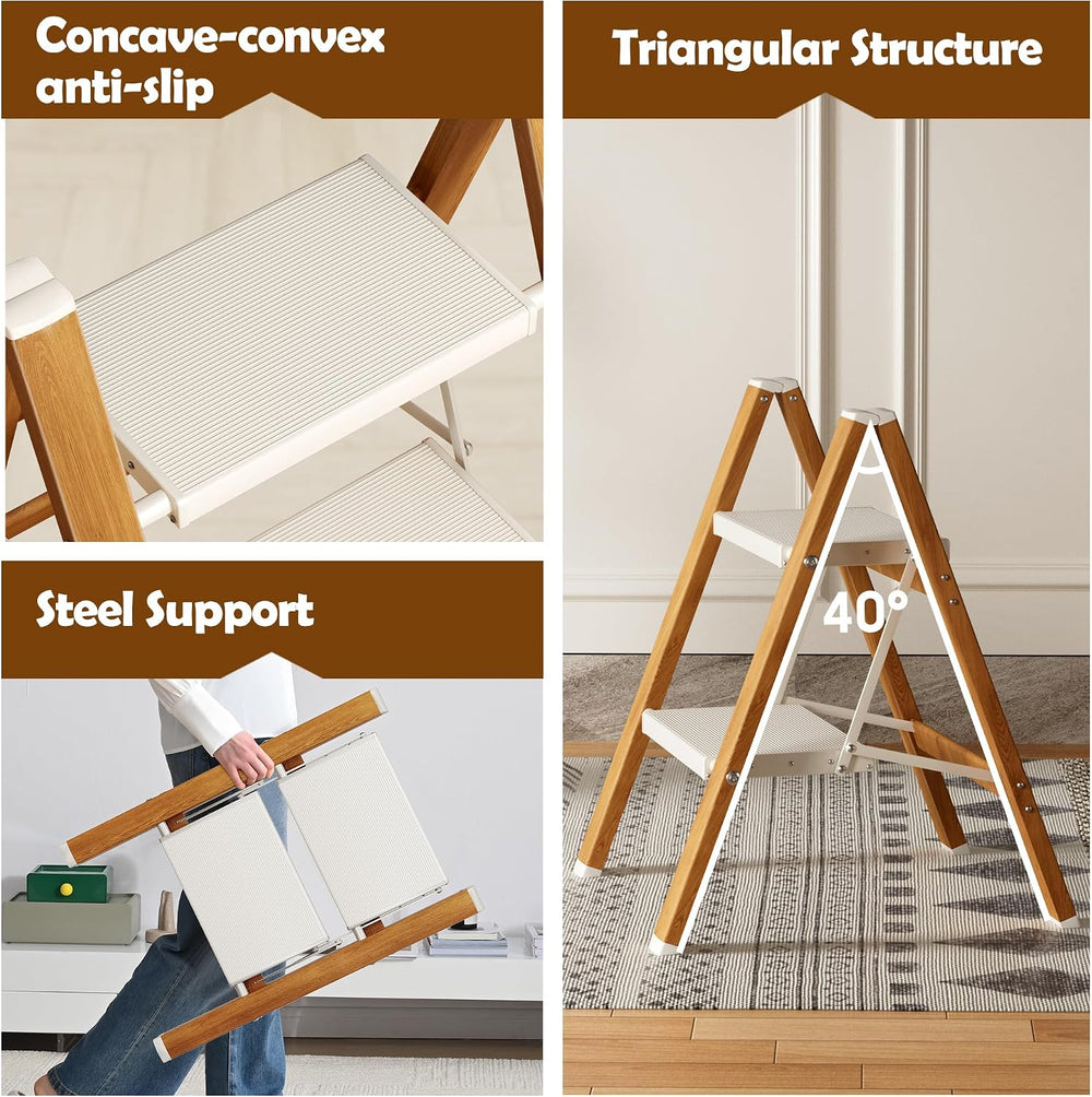 Taranta 2 Step Stool Foldable,Aluminum Step Ladder-WhiteWoodgrain