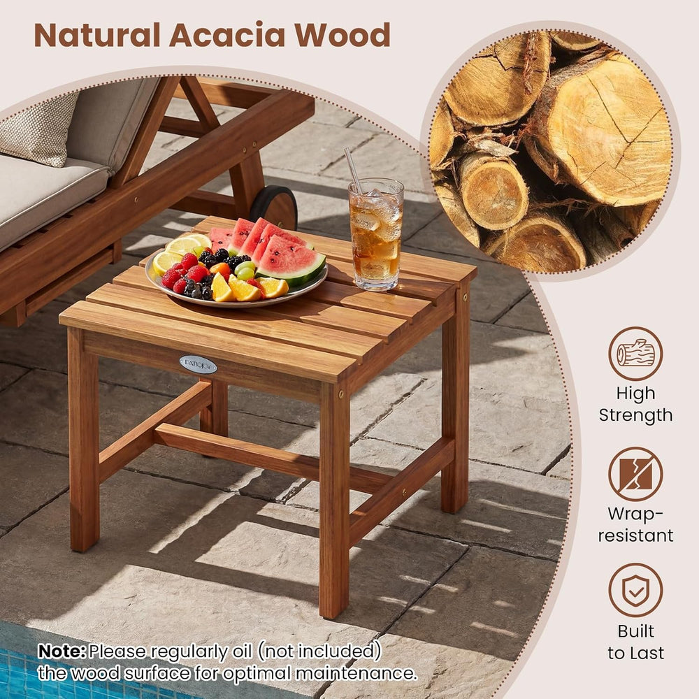 Tangkula 17" Square Acacia Wood Side Table, Natural