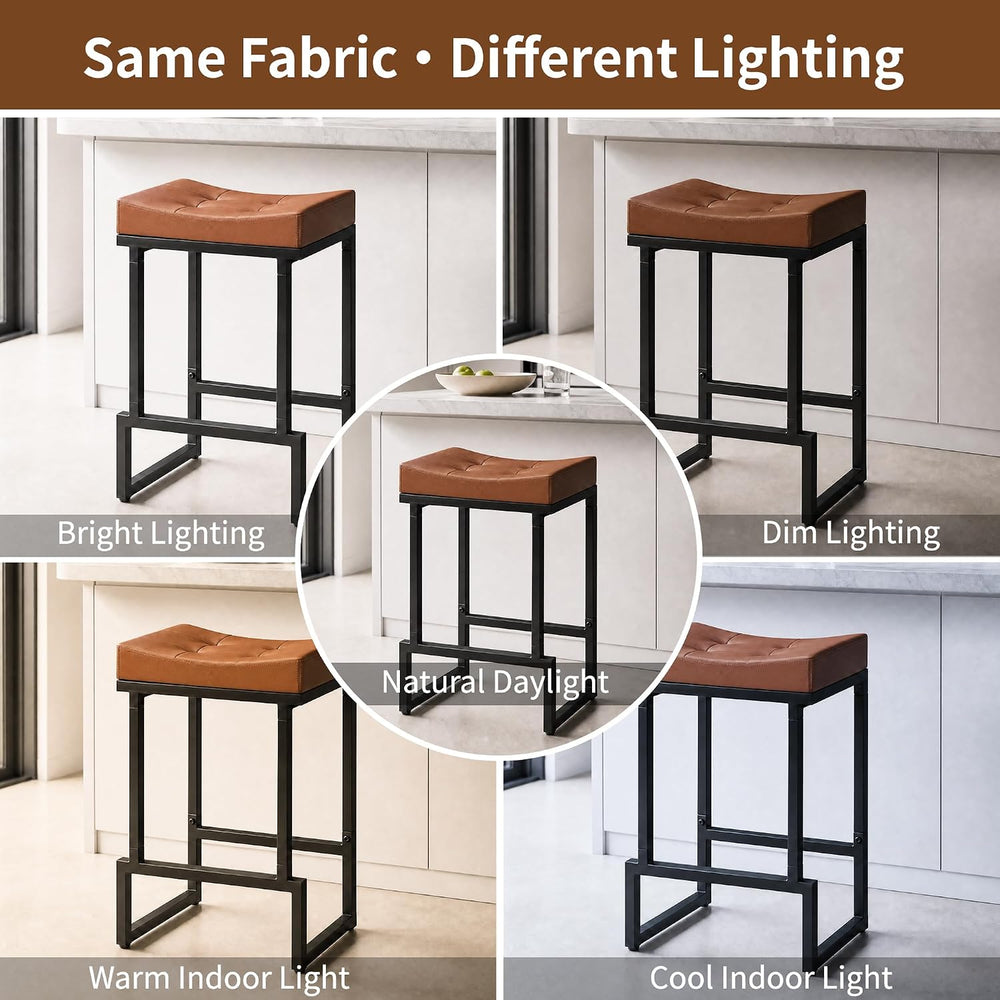FIRAVOE 28" Bar Stools Set of 3, PU Leather Backless Saddle Bar Stools
