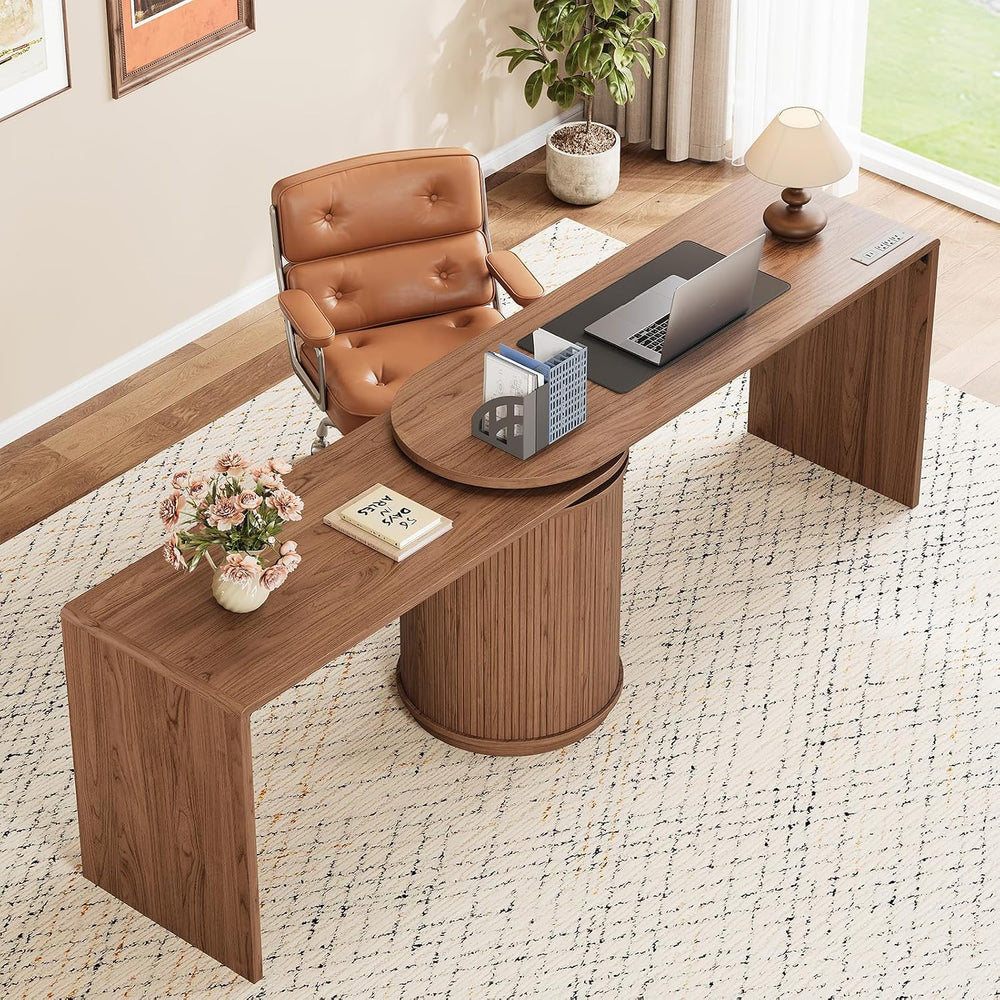 ONBRILL 60 in L Shaped Desks,360° Rotating Swivel Corner Desk,Walnut