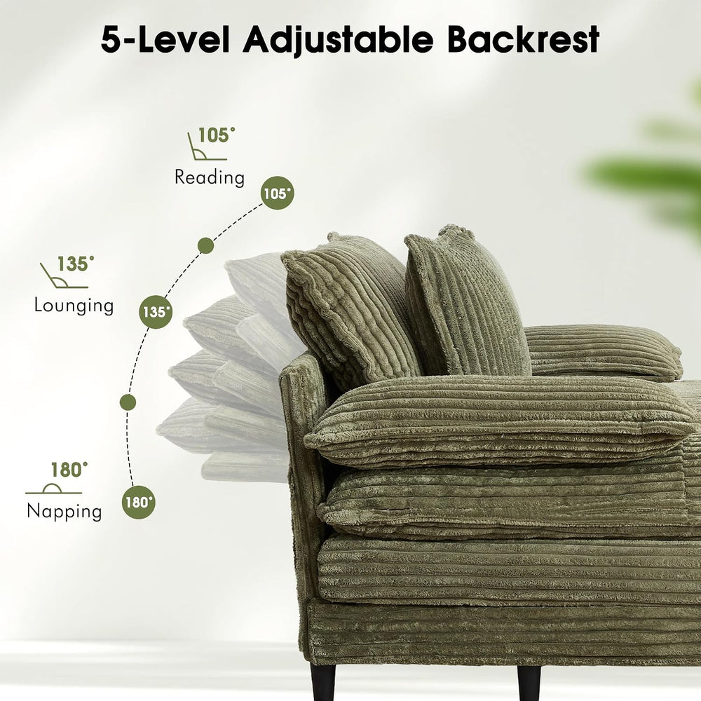 WESTSETLUX 55" W Oversized Chaise Lounge Sofa Couch with 5-Position Adju...