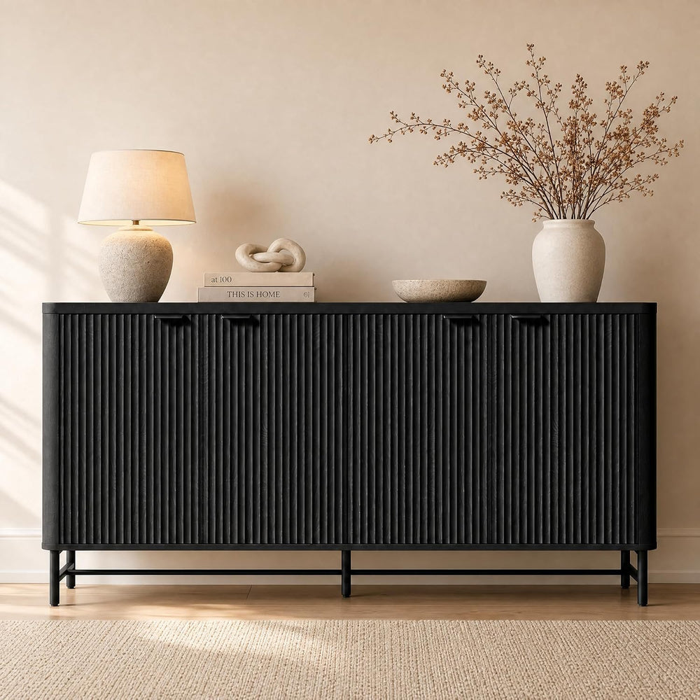 Fatmok Sideboard Buffet Cabinet with Storage, 65" Fluted Credenza Accent...