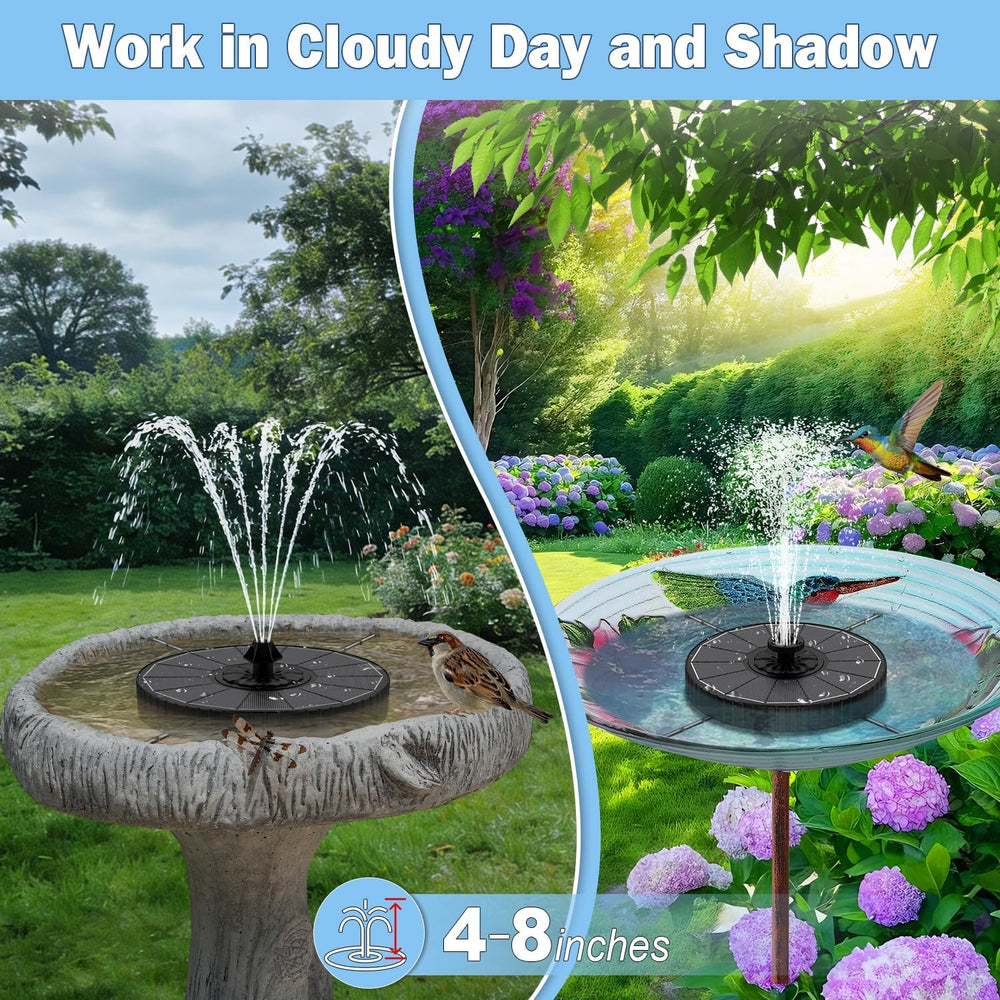 Yzert Solar Fountain with 2000mah Battery, 3-Level Adjustable Water Height, R...