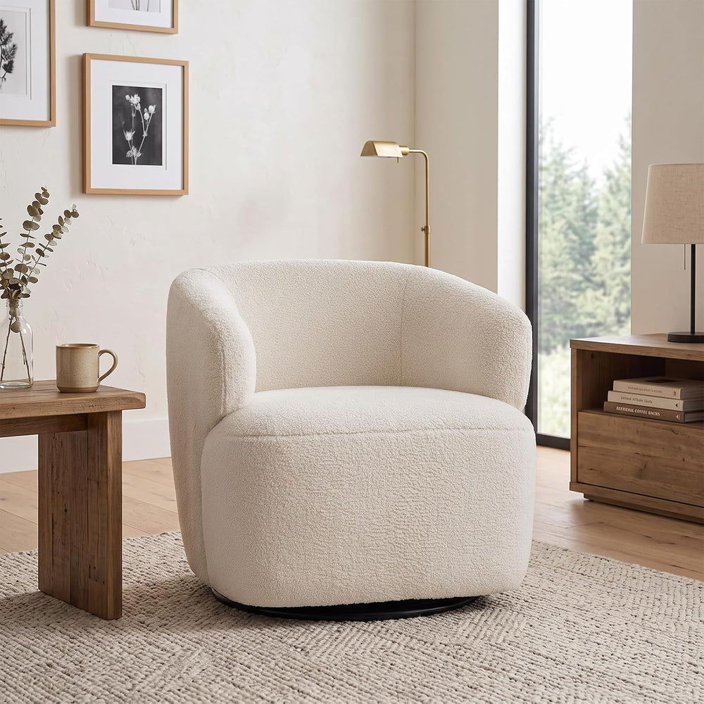 SOFTHION Swivel Accent Chair, Sherpa Teddy Barrel Chair, Beige Cream White