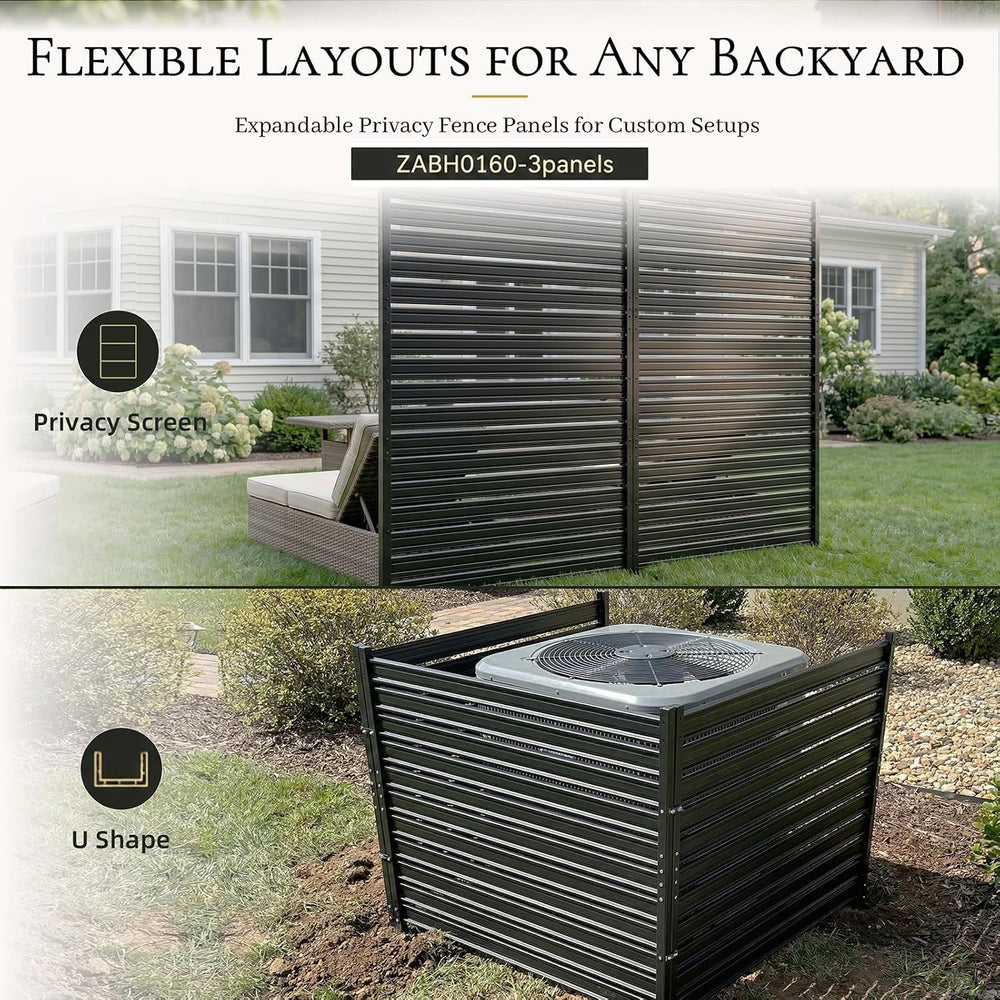 Air Conditioner Fence 3 Panels, 42" H x 9.5 FT W Metal Outdoor Privacy S...
