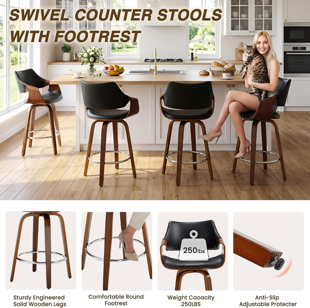 HNY 26'' Modern Barrel Swivel Counter Stools Counter Height Swivel Ba...
