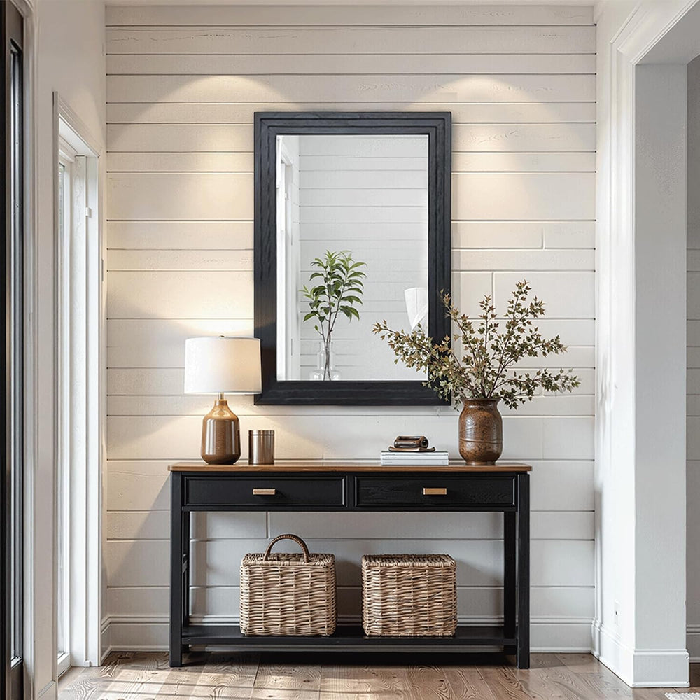 Farmhouse Rustic Wood Framed Bathroom Vanity Mirror for Wall, 20x30, Black