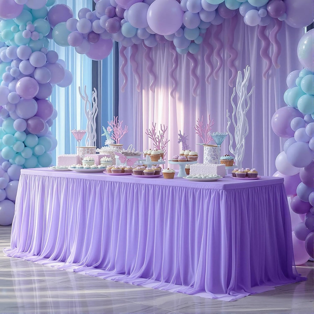2 Pack Lavender Tablecloth for 6 Foot Rectangle Tables Tulle Table Skirt