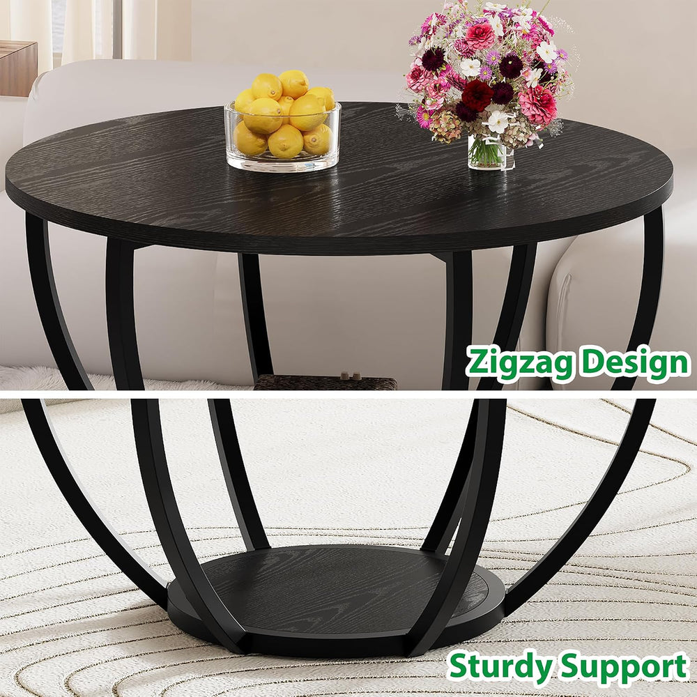 HOMERECOMMEND Round Coffee Table,Accent Center Table for Living Room,Black