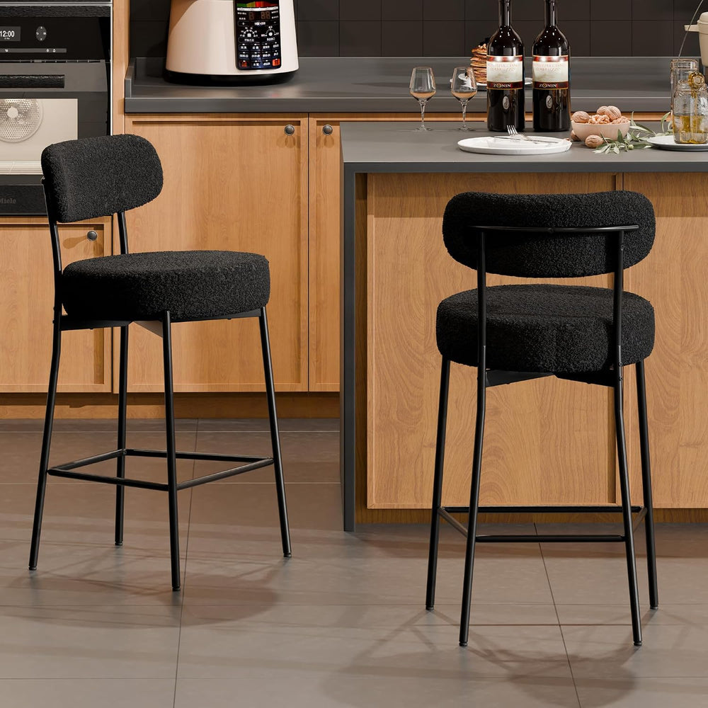 DYHOME Bar Stools Set of 2, Black 24 Inch Boucle Upholstered Counter Stools