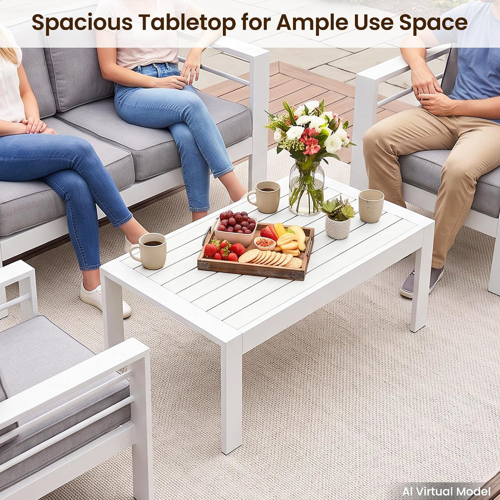 Aluminum Outdoor Coffee Table, Patio Coffee Table, White Outdoor Table