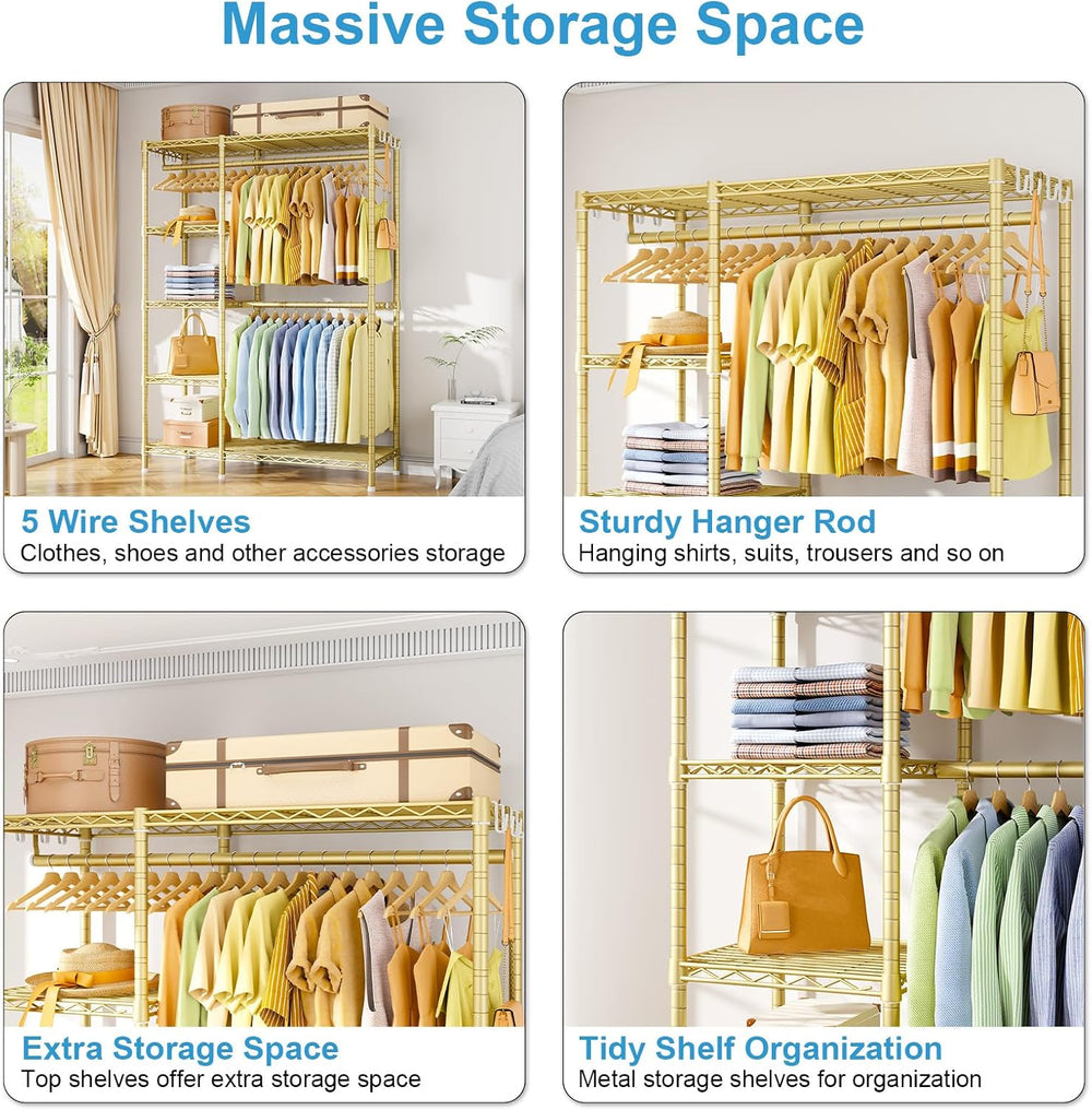 Ulif F2 Clothes Rack, 5 Tiers Heavy Duty Garment Rack, Load 692lbs, Gold