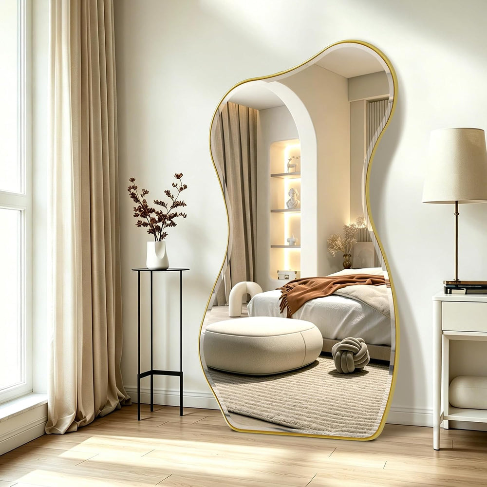 POZINO 66.8"x33" Irregular Beveled Mirror Full Length, Abstract Wal...