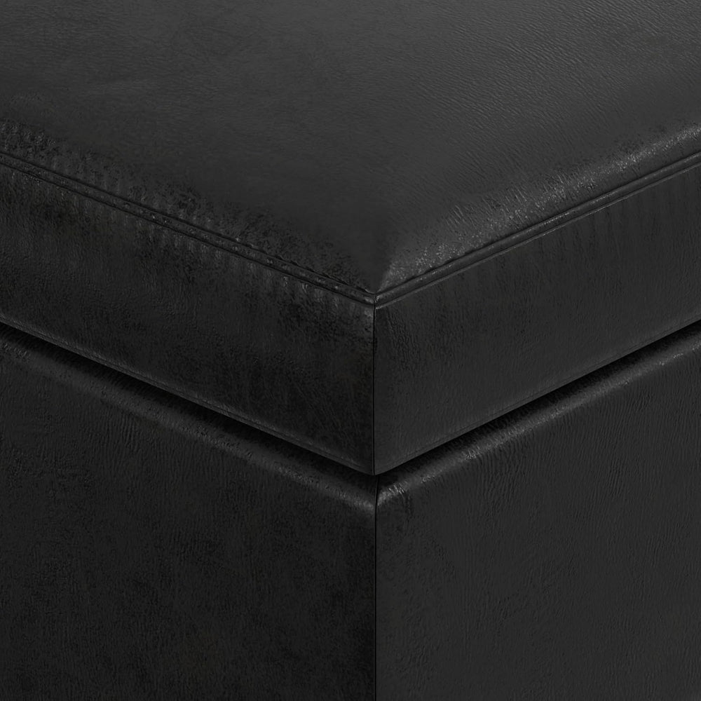 SIMPLIHOME Owen 34" Wide Vegan Leather Rectangle Lift Top Ottoman in Black