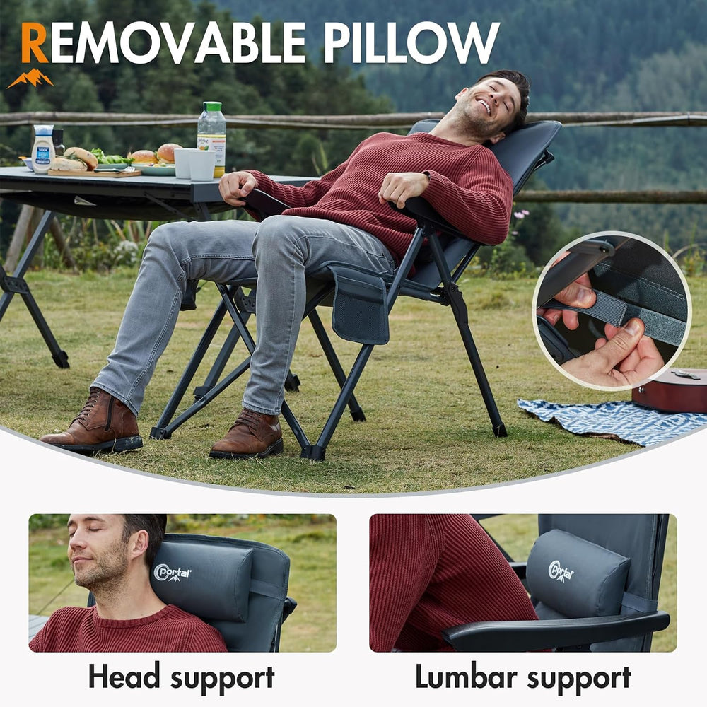 Portal Reclining Camping Chair, High Back Folding Lawn Chair with Adjustable ...