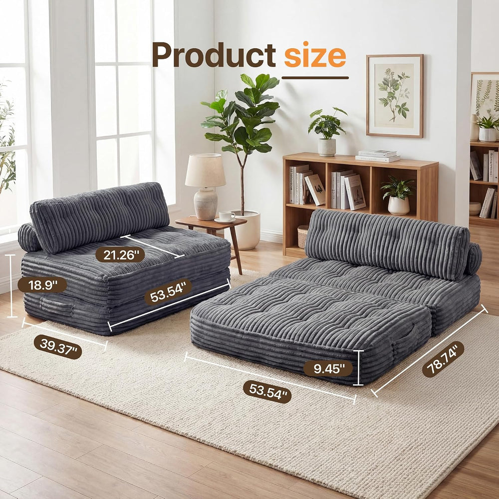Claiks Boneless Chair Folding Sofa Bed, Sleeper Chair, Dark Grey, Double