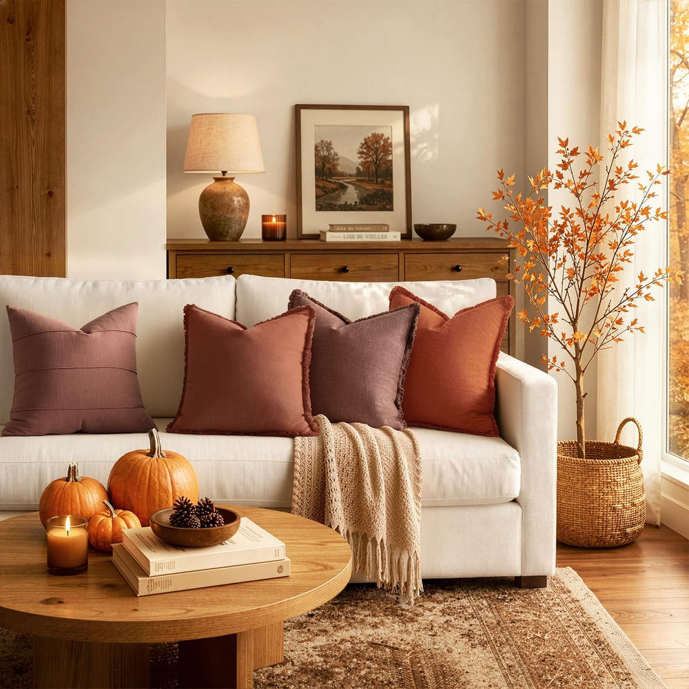 MIULEE Linen Fringe Decorative Fall Throw Pillow Covers Late Autumn 20x20