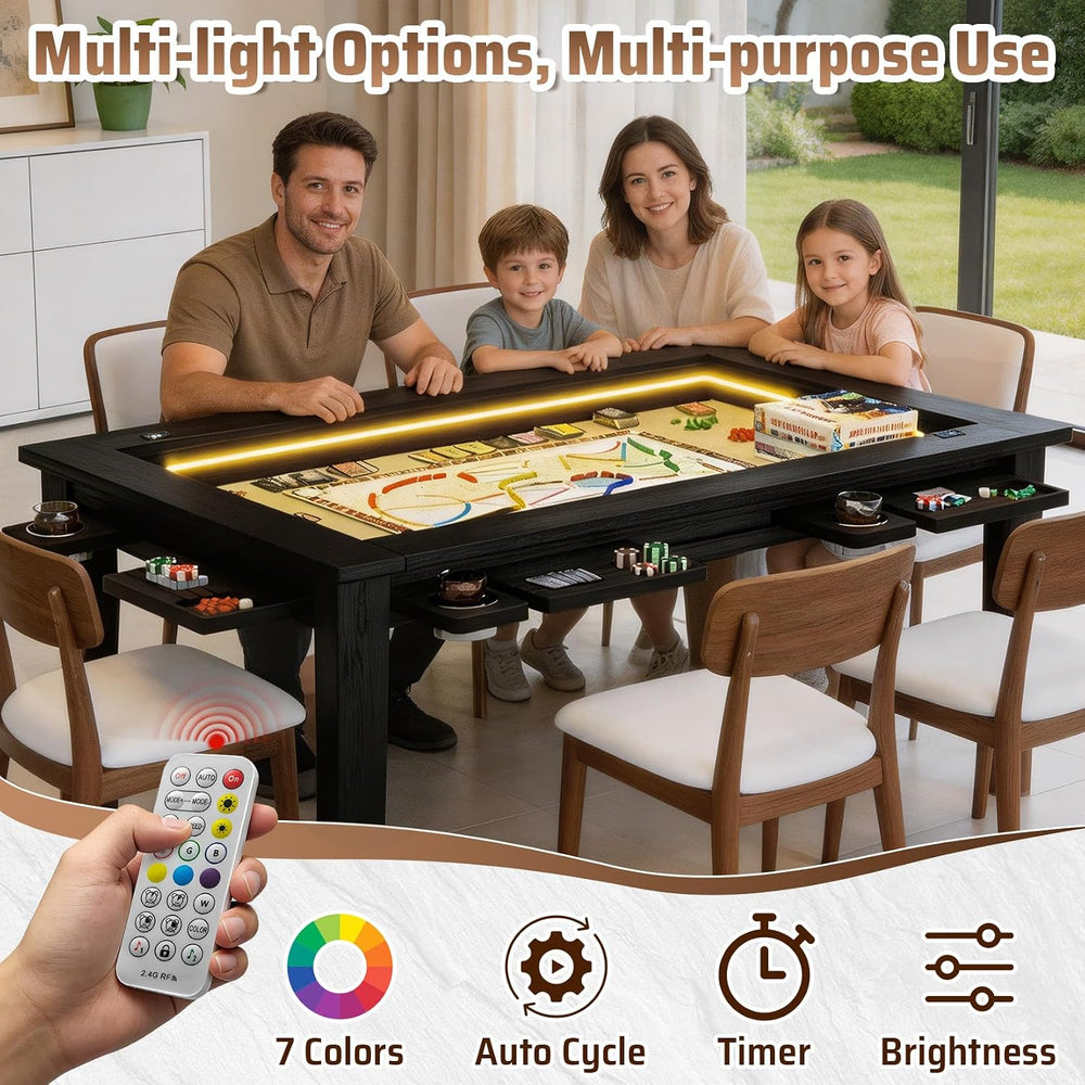 Board Game Table with Adjustable Led Lights Gaming Table with Removable Top