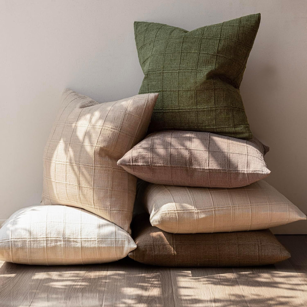Foindtower Boho Linen Check Decorative Throw Pillow Cover 26×26 Olive Green