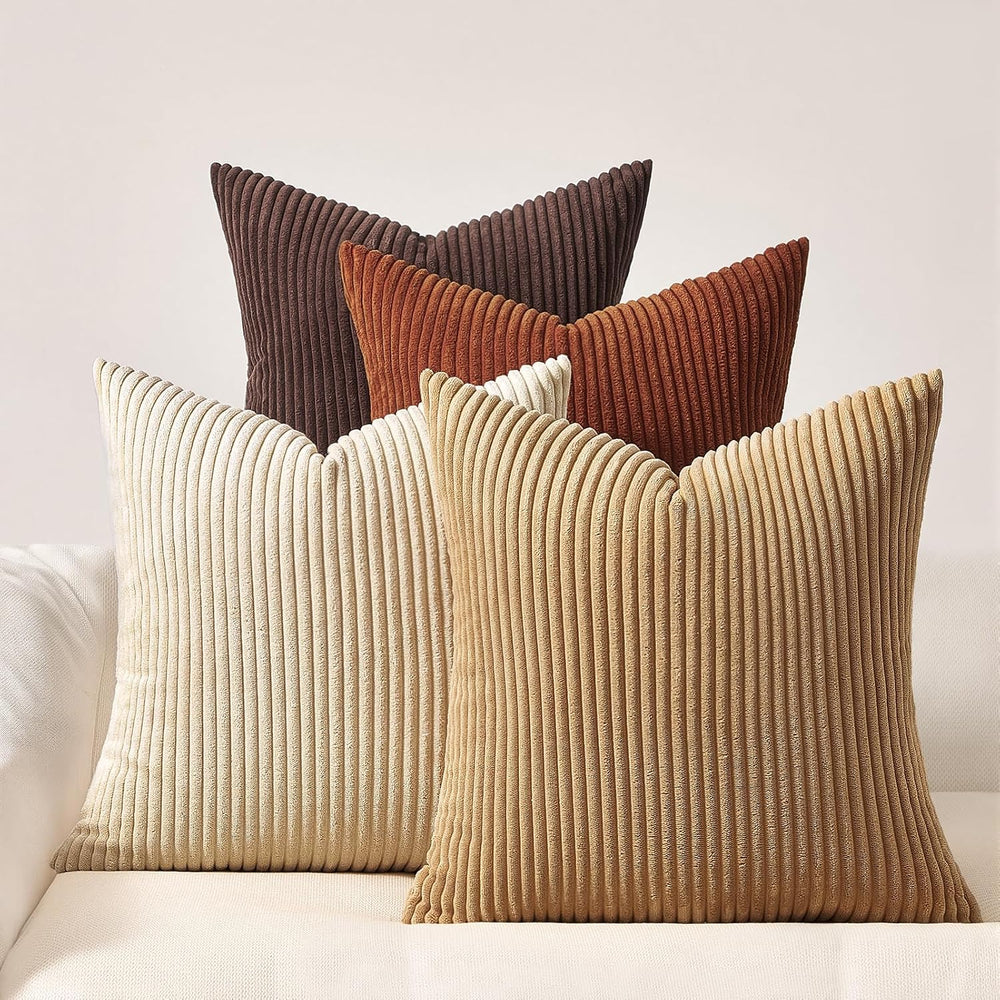 Topfinel Boho Throw Pillow Covers 18x18 Inch Set of 4 Soft Farmhouse Corduroy...