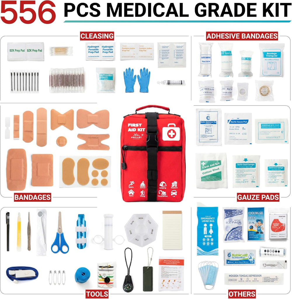 556 Piece Premium Large First Aid Kit, Survival Medical Bag with Labelled Com...