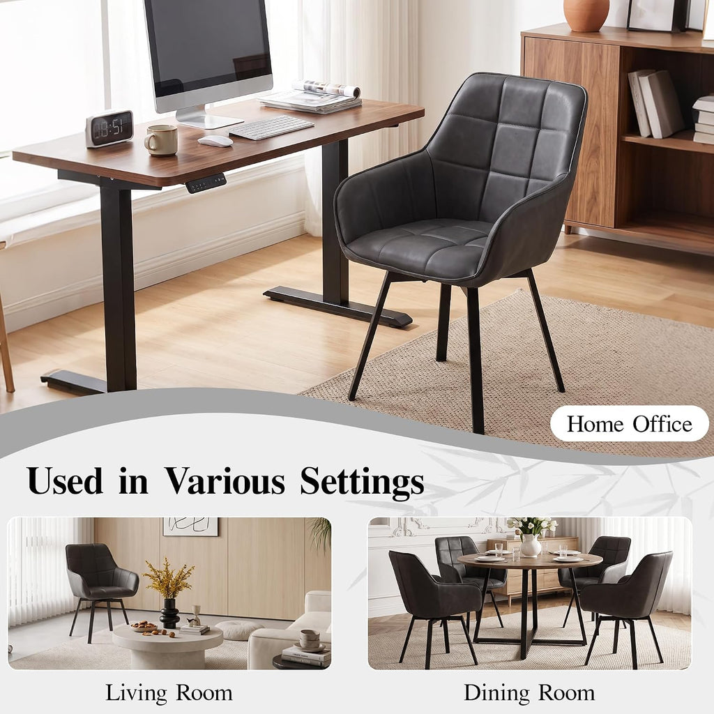 TUKAILAi Swivel Dining Chairs Set of 4, Faux Leather Dining Chairs with Arms & Metal Legs, Upholstered Mid Century Rotatable Kitchen Chairs for Living Room Bedroom Kitchen Restaurant (Grey)
