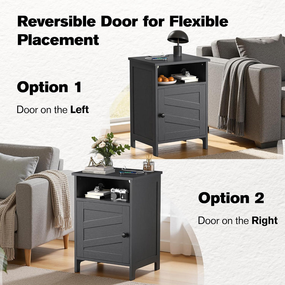 Night Stand with Charging Station, Farmhouse Nightstand with Open Shelf, Beds...