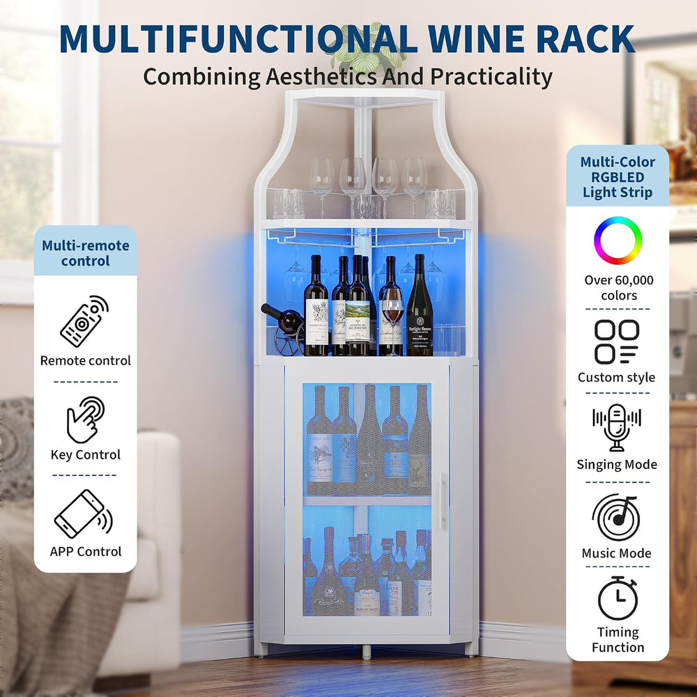 Garvee Corner Bar Cabinet with LED Light Modern Wine Cabinet with Wine Rack &...