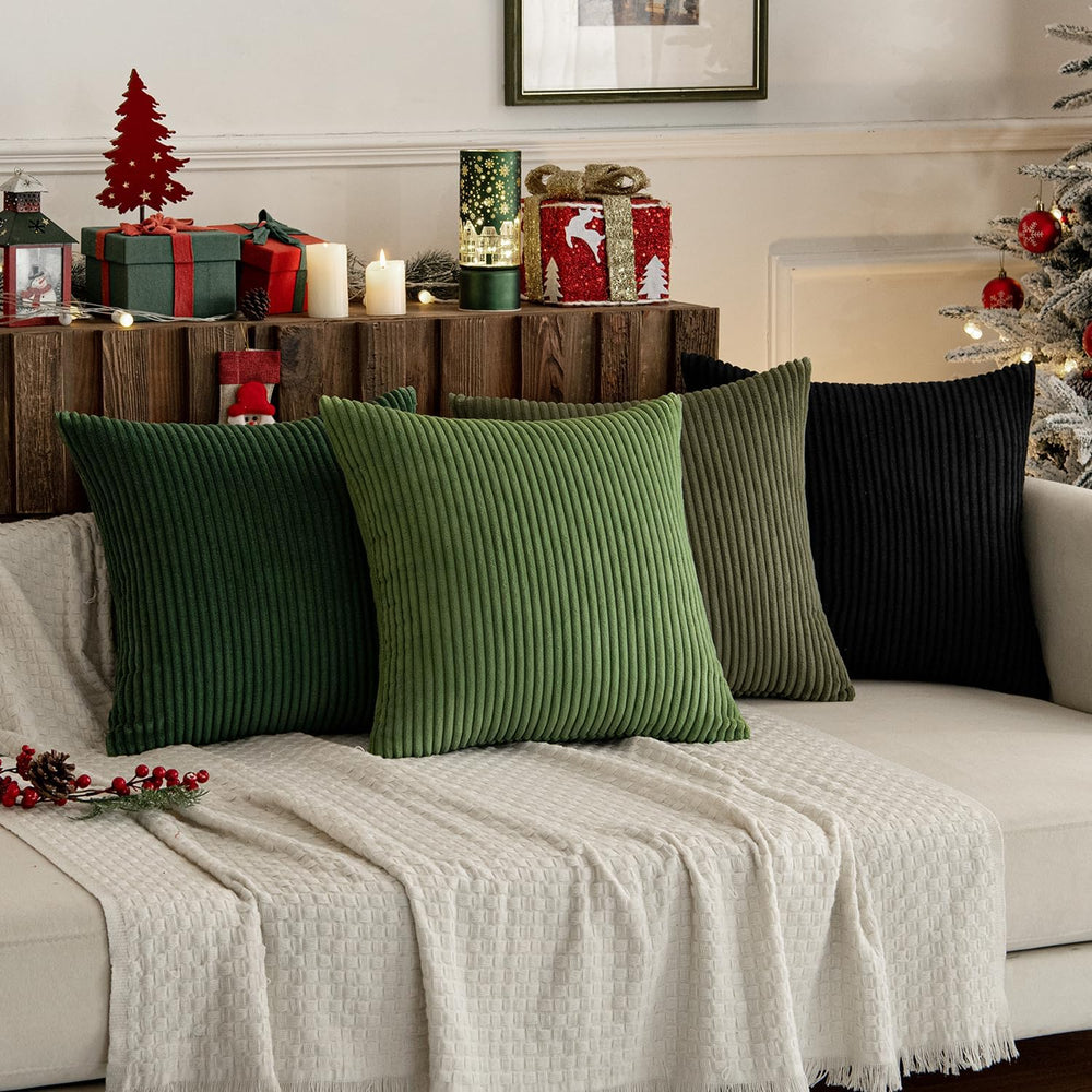 MIULEE Corduroy Decorative Christmas Pillow Covers Neutral Green 18x18