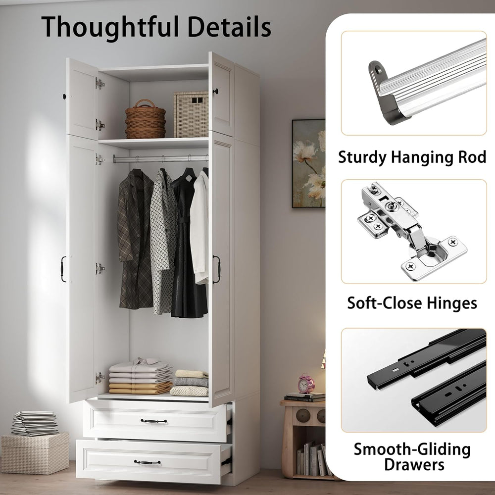 White Armoires Wardrobe Closet with 2 Drawers and 2 Doors: 88" H