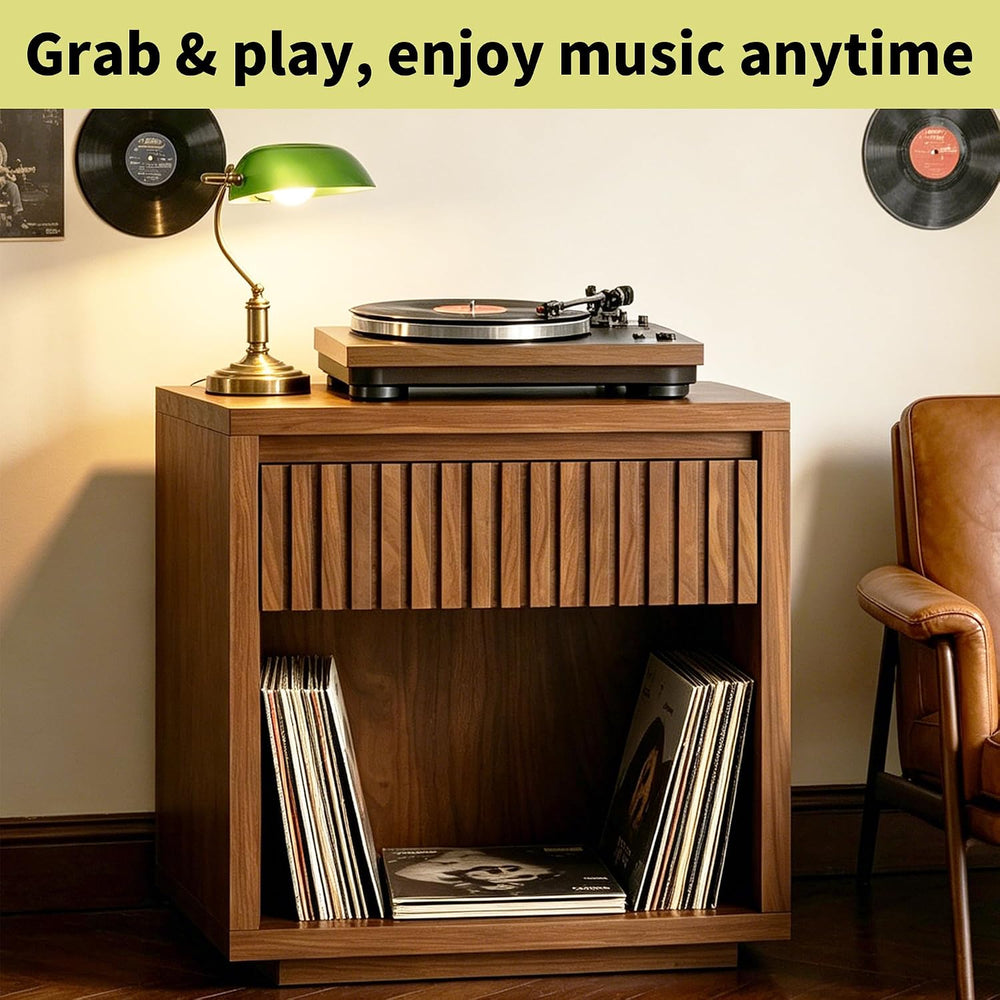 Record Player Stand, Vinyl Record Storage Player Stand Holder with Drawer