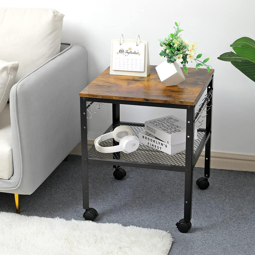 onlytak Rustic End Table, 2-Tier Side Table with Adjustable Height Shelf