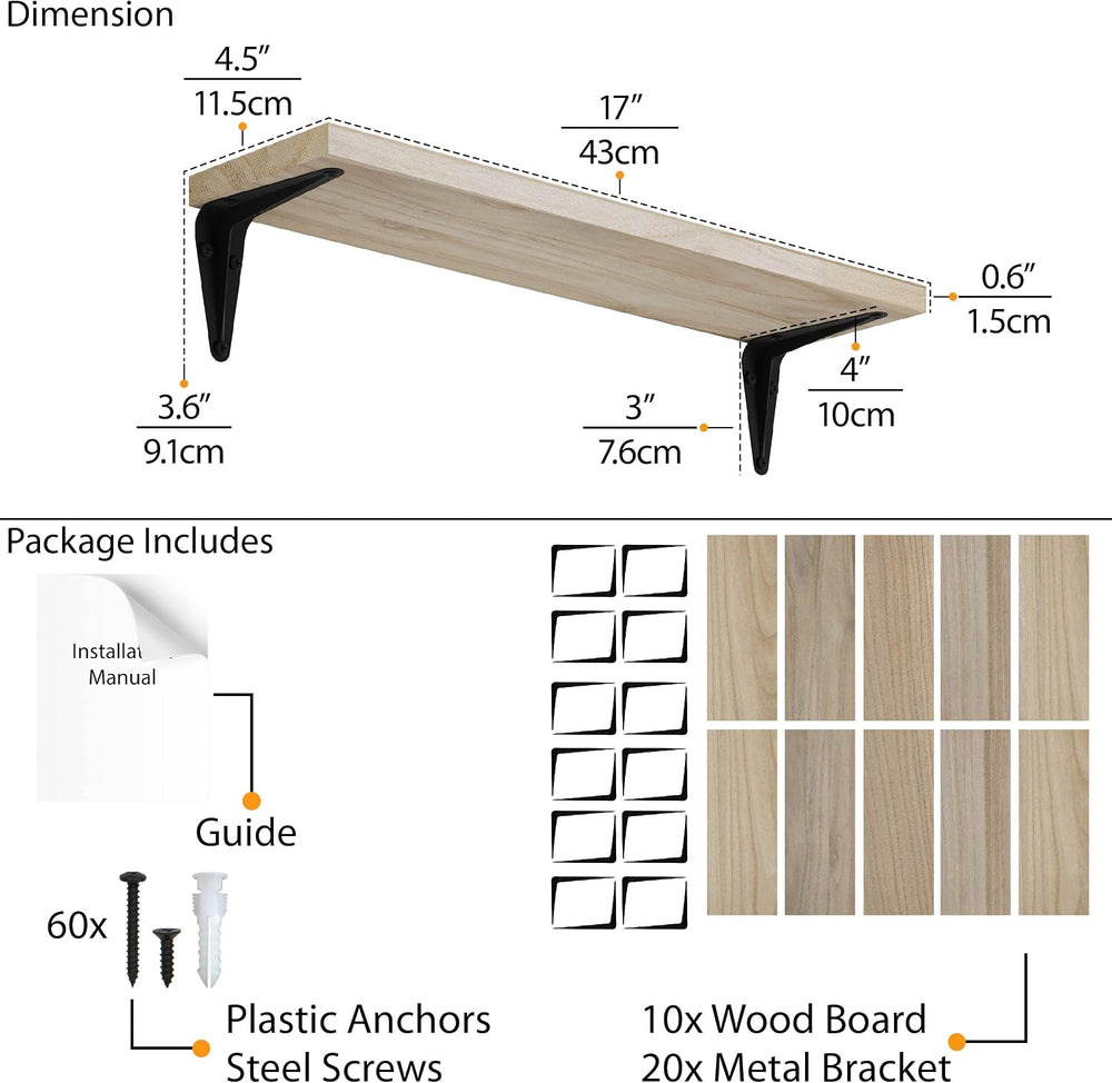Wallniture Arras Floating Shelves for Wall Decor,17"x4.5" Bookshelf...