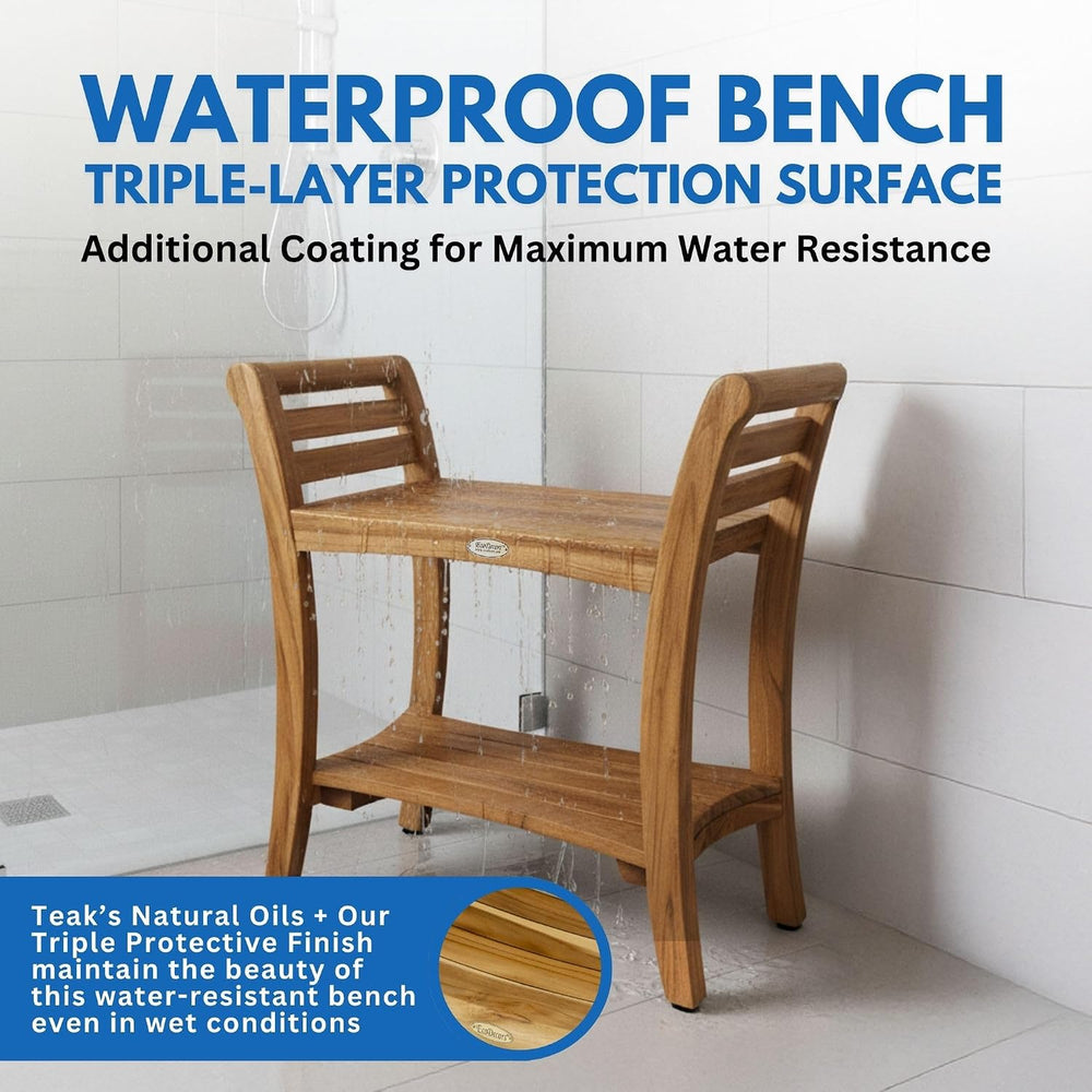 EcoDecors Symmetry 24-Inch Teak Shower Bench with Shelf