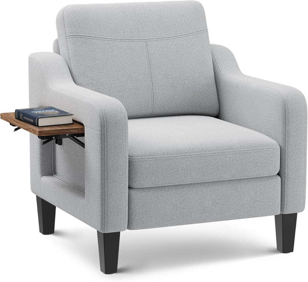 Upholstered Accent Chair with Foldable Side Table for Living Room