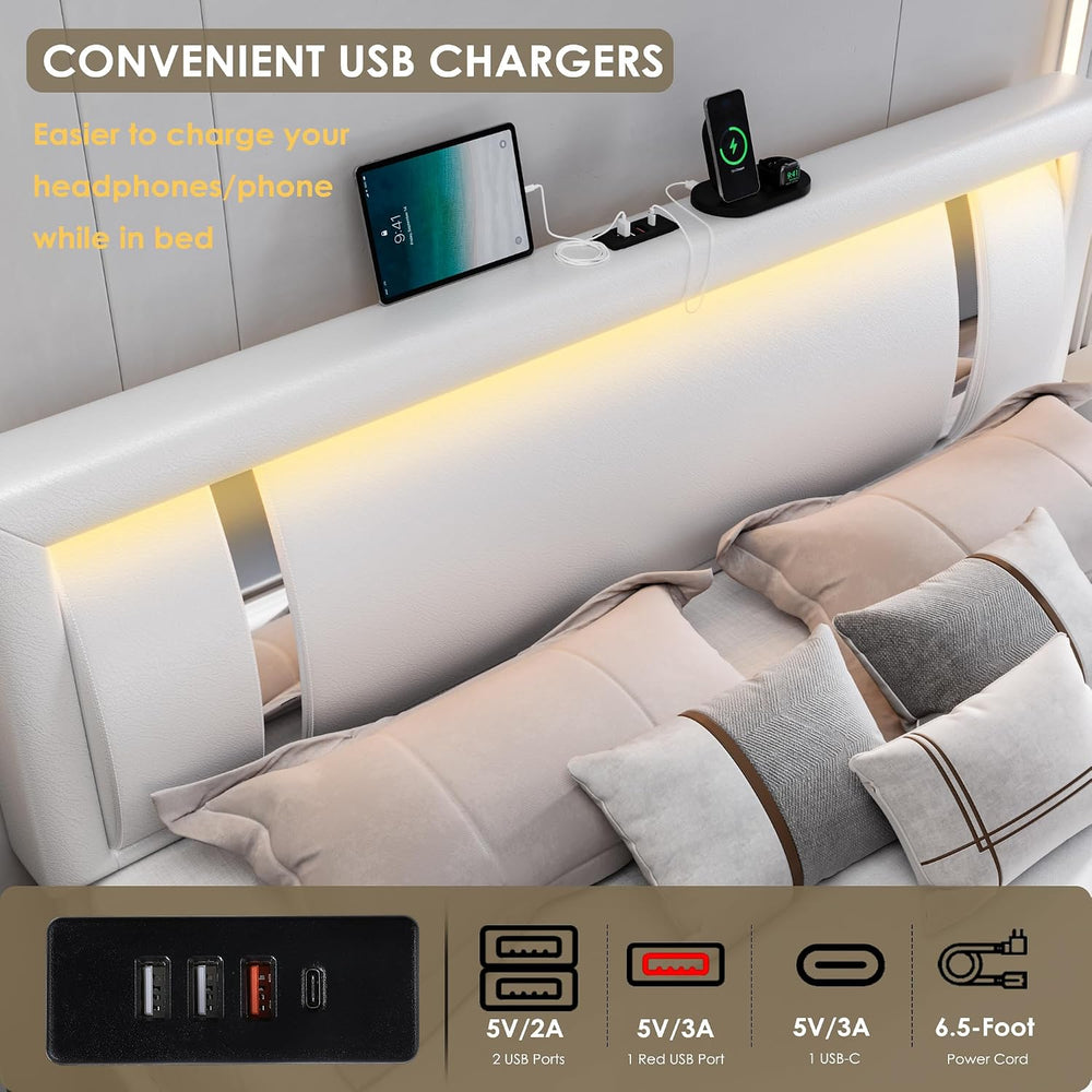 Keyluv Queen Bed Frame with RGB LED Lights Headboard & 2 Storage Drawers,...
