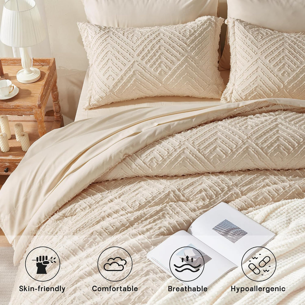 Zzlpp King Size Comforter Set 7 Piece, Beige Bed in a Bag King Bedding Sets