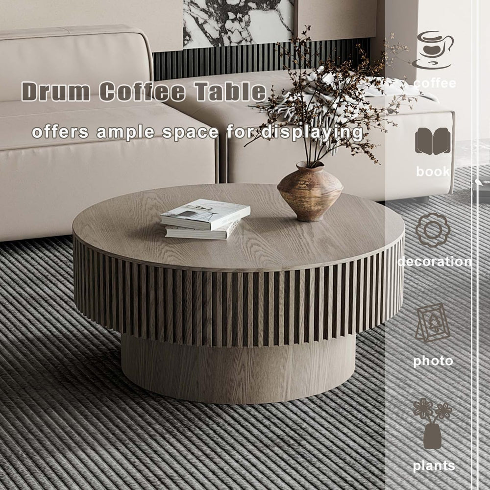 Round Coffee Table with Storage, Modern Wooden Coffee Table