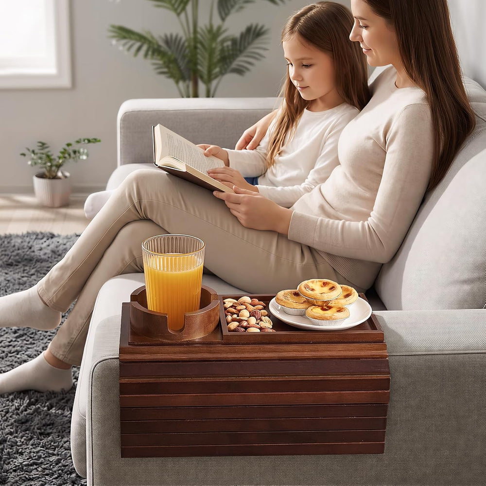 Bamboo Sofa Armrest Tray, Foldable Couch Arm Tray Side Table, 2 in 1 Anti-Fal...