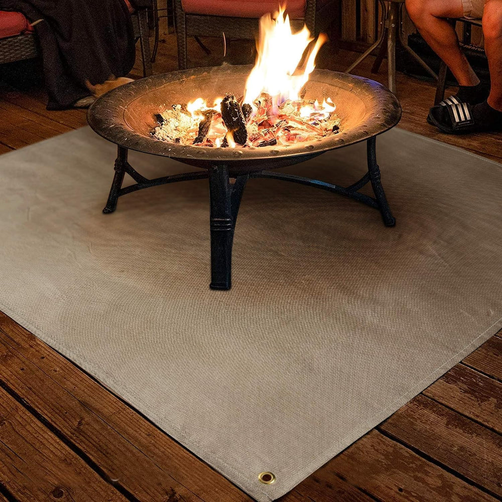 Fire Pit Mat, 37.8"x 39.4" Fireproof Blanket for Under Fire Pit, Camel