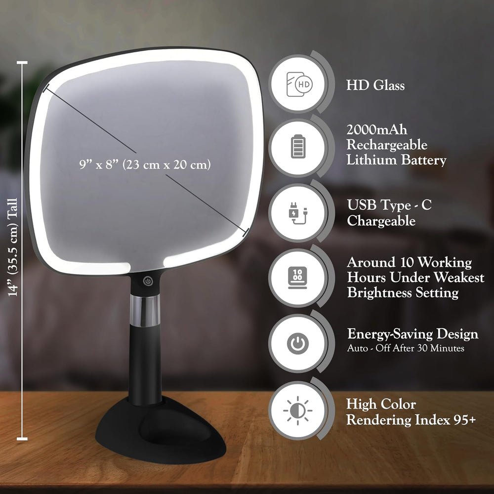 MIRRORVANA Lighted Travel Makeup Mirror, LED Handheld, 9" x 13" (Bl...